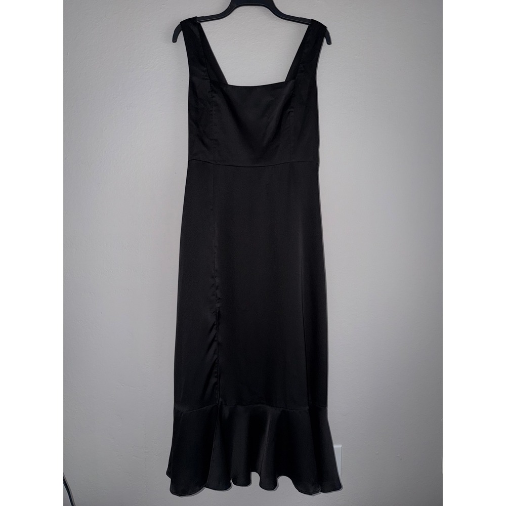 Show Me Your Mumu Claire Midi Dress Black Satin Ruffle Hem XL